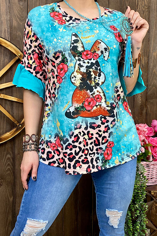 XCH13075 Easter bunny & leopard printed blouse