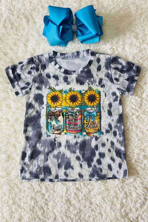 "Faith, Hope, & Love" short sleeve t-shirt & denim short 2pc girls set DHL0923-09/XCH09002