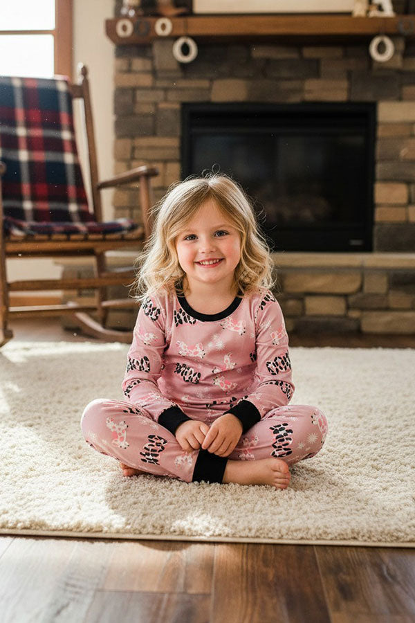 Western MOO Pink cow boutique girls pajama set DLH0824-11