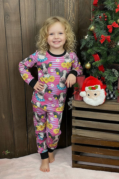 Western stripped sunflower & cow boutique girl pajama set DLH0824-17