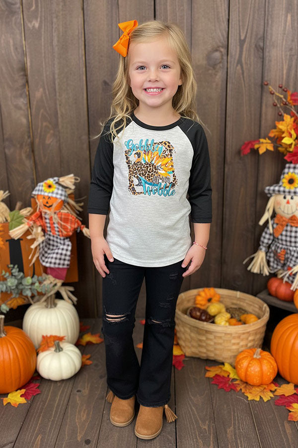 Western GOBBLE TILL YOU WOBBLE Thanksgiving girls boutique t-shirt DLH0824-22