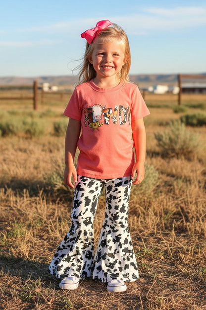 Western HOWDY COW printed top & pant girl's boutique set DLH0824-5