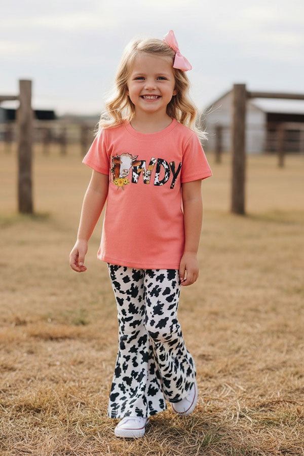 Western HOWDY COW printed top & pant girl's boutique set DLH0824-5