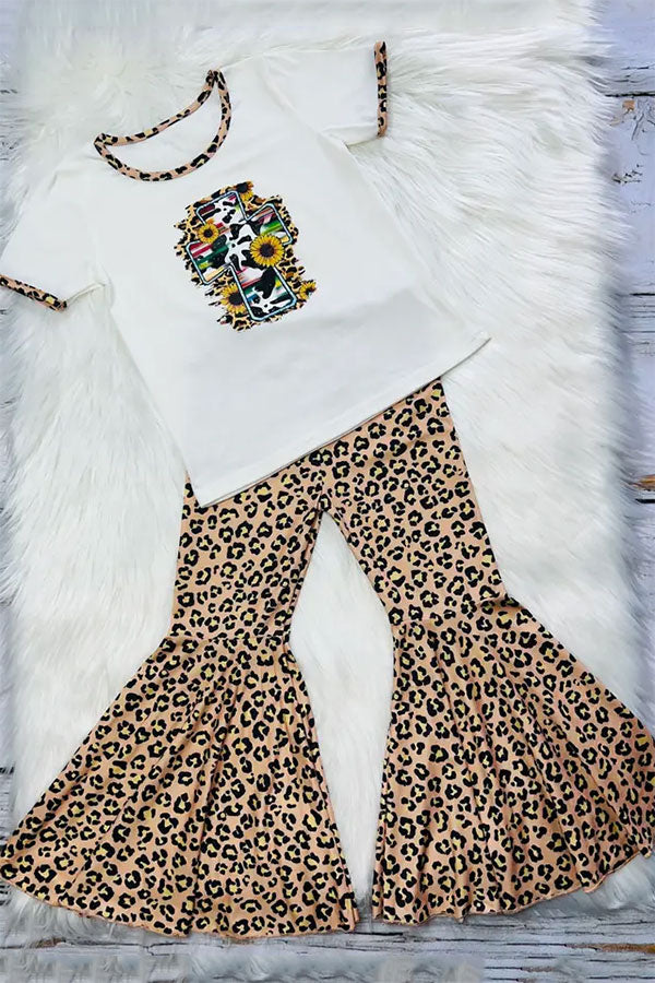 Western serape cross & leopard pant girls boutique set DLH0913-12