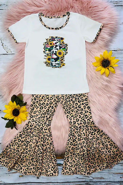Western serape cross & leopard pant girls boutique set DLH0913-12