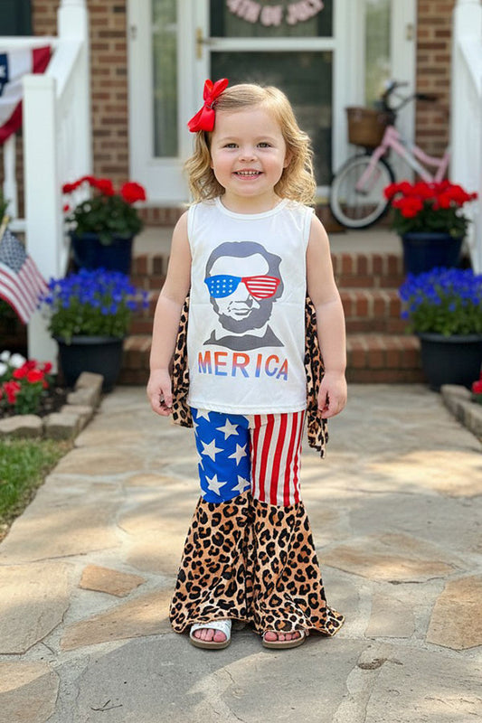 "MERICA" patriotic sleeve less & bell bottoms 3pc set DLH0923-04