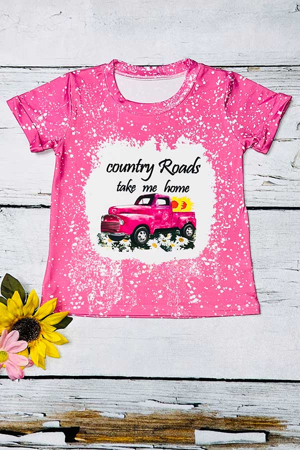 Pink printed t-shirt & blue shorts 2pc girls set DLH0923-06/XCH09002