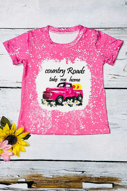 Pink printed t-shirt & blue shorts 2pc girls set DLH0923-06/XCH09002