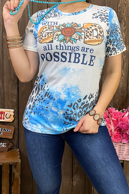 DLH0923-08 WITH GOD ALL THINGS ARE POSSIBLE Blue leopard printed