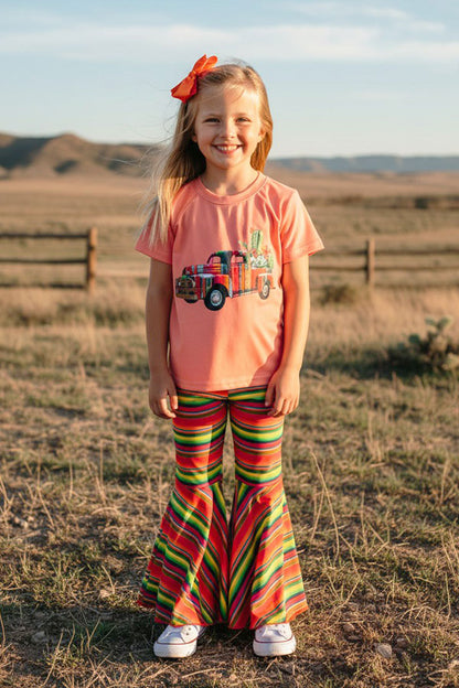 Western truck pink top & serape pant girls boutique set DLH0923-11
