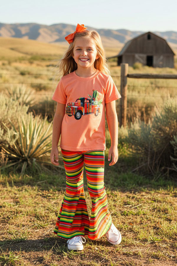 Western truck pink top & serape pant girls boutique set DLH0923-11