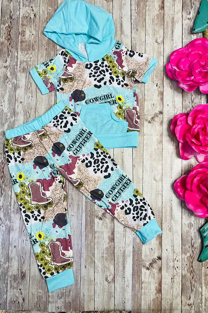 Western COWGIRL GLITTER hoode top & pant girls boutique set DLH0923-20