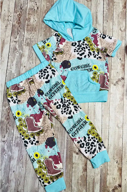 Western COWGIRL GLITTER hoode top & pant girls boutique set DLH0923-20