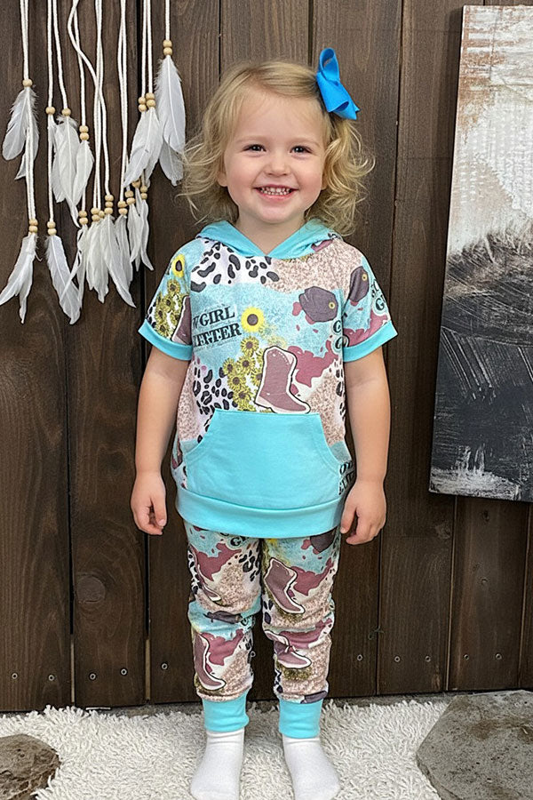 Western COWGIRL GLITTER hoode top & pant girls boutique set DLH0923-20