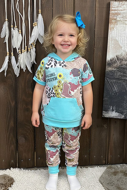 Western COWGIRL GLITTER hoode top & pant girls boutique set DLH0923-20