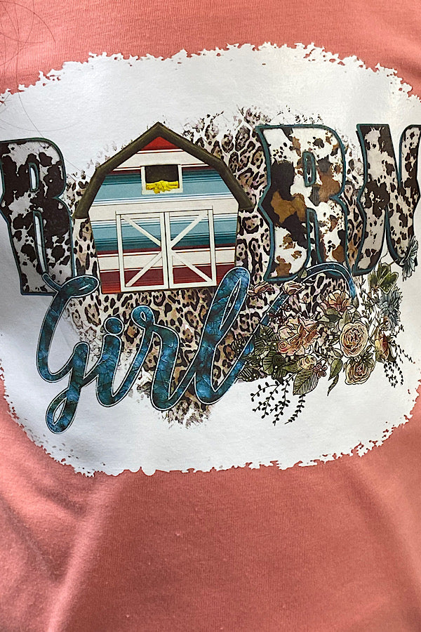 "Farm Girl" peach top w/cow print bell bottoms long 2pc set DLH0923-23