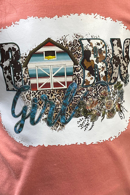 "Farm Girl" peach top w/cow print bell bottoms long 2pc set DLH0923-23