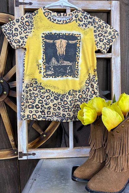 Children's clothing wholesale Leopard bull skull printed short sleeve girls top DLH0923-26