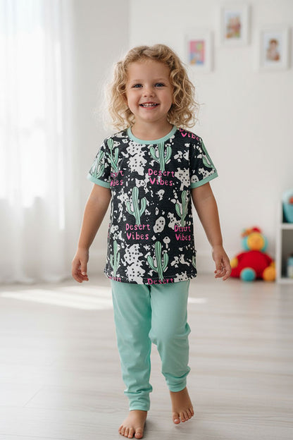 Western "Desert Vibes" &  cactus short sleeve boutique girls pajama set DLH0923-35