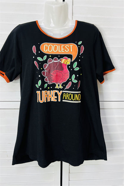 DLH10108 "COOLEST TURKEY AROUND" Black printed t-shirt