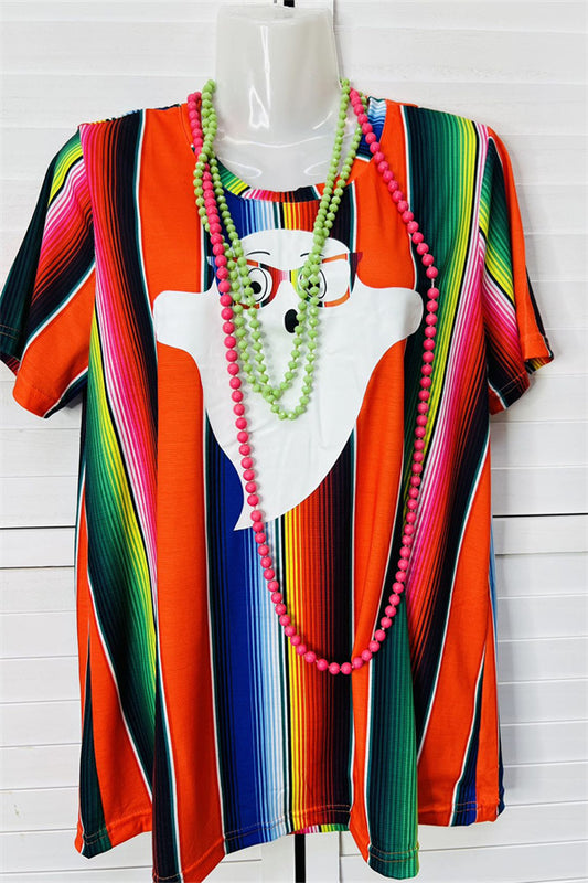 DLH10144 Serape cute ghost w/glasses printed short sleeve top