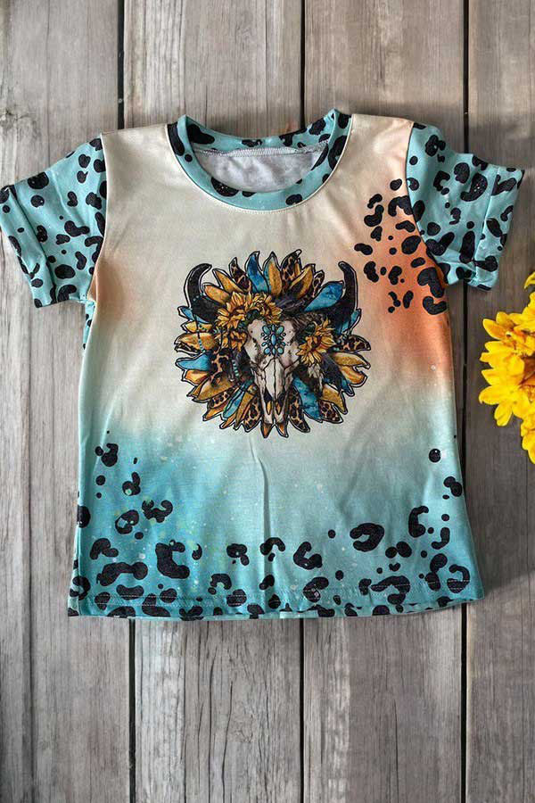 Sunflower girl t-shirt & denim shorts 2pc girls set DLH1017-10/XCH09002
