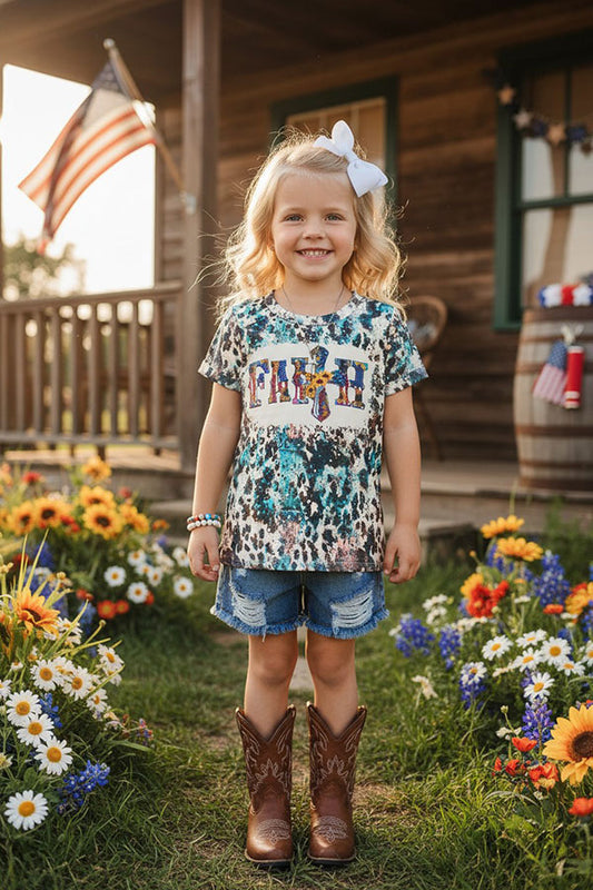 FAITH USA flag printed short sleeve girl t-shirt DLH1017-7