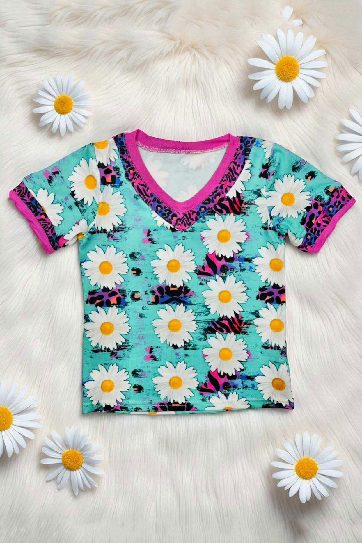 Western daisy & animal girls t-shirt & white skirt 2pc girls set DLH10821-1 DLH2619