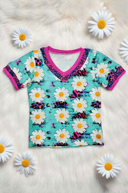 Western daisy & animal girls t-shirt & white skirt 2pc girls set DLH10821-1 DLH2619