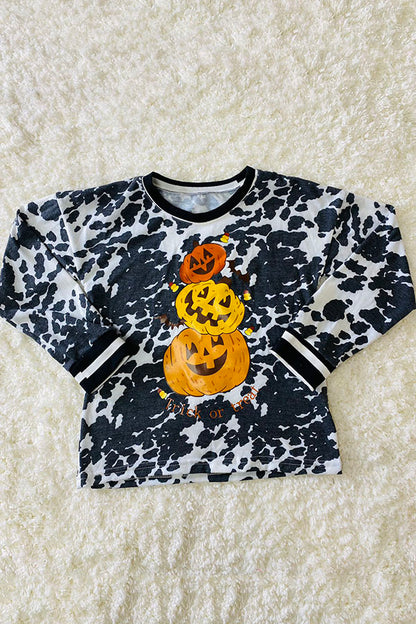 DLH10821-5 Pumpkin prints cow prints long sleeve girls top