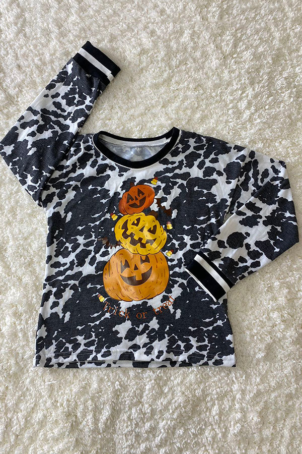 DLH10821-5 Pumpkin prints cow prints long sleeve girls top