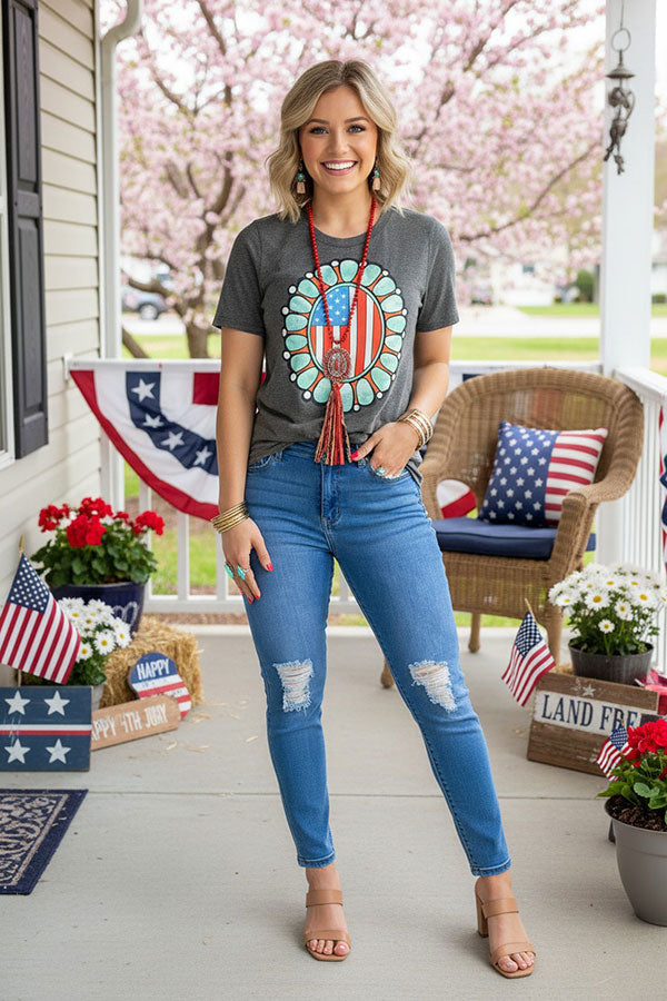 4th of July Grey t-shirt w/USA Jewel print DLH11008