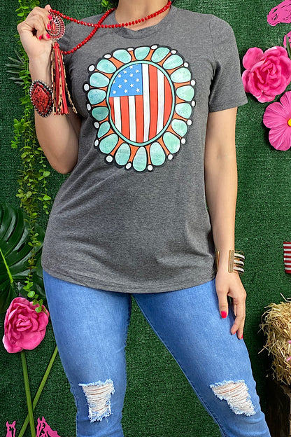 4th of July Grey t-shirt w/USA Jewel print DLH11008