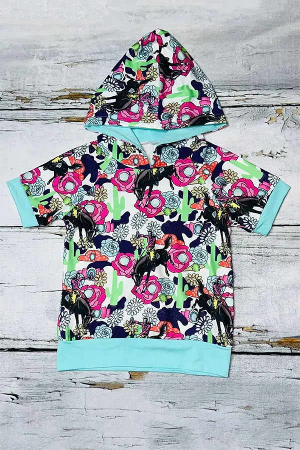 Western floral horse riding cowboy hoodie girls boutique set DLH1108-17