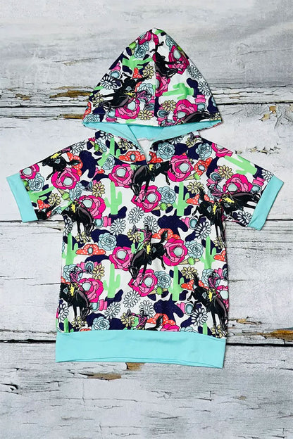 Western floral horse riding cowboy hoodie girls boutique set DLH1108-17