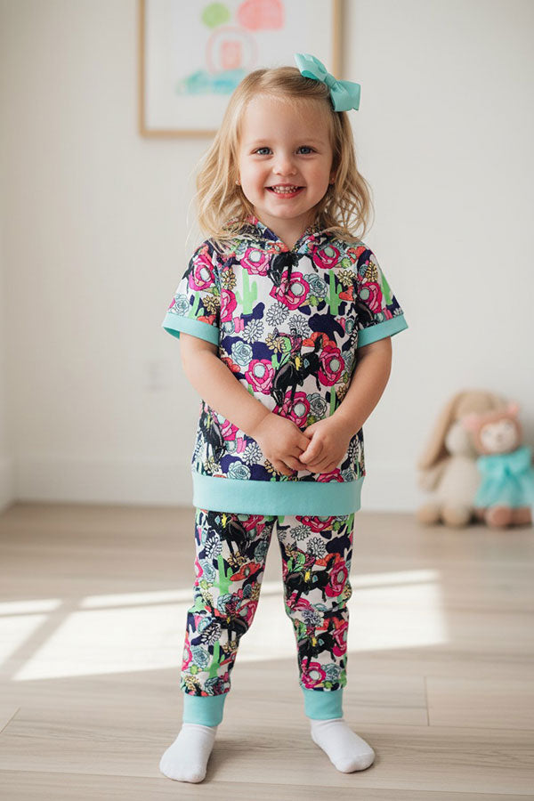 Western floral horse riding cowboy hoodie girls boutique set DLH1108-17