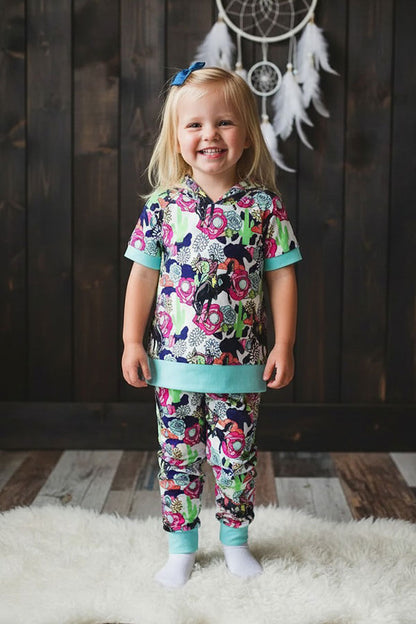 Western floral horse riding cowboy hoodie girls boutique set DLH1108-17