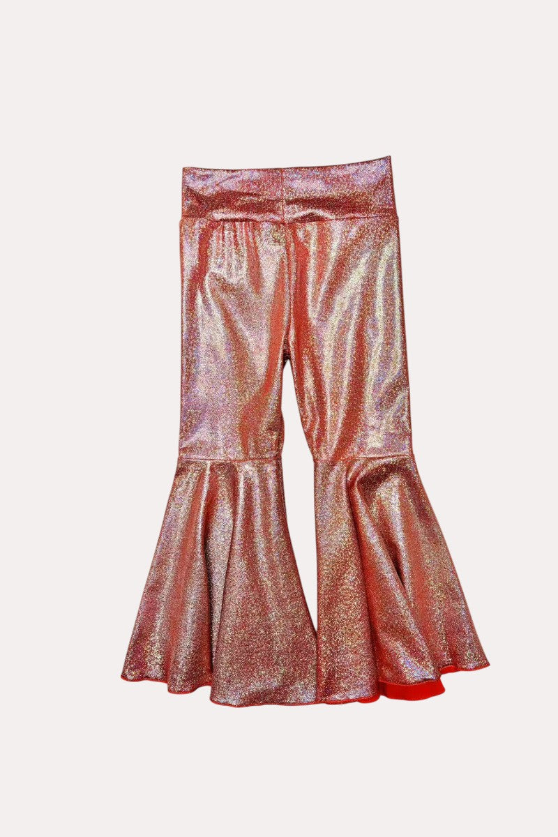 D1119-1 Pink metallic leather bell bottoms girls pant