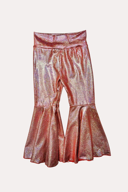 D1119-1 Pink metallic leather bell bottoms girls pant