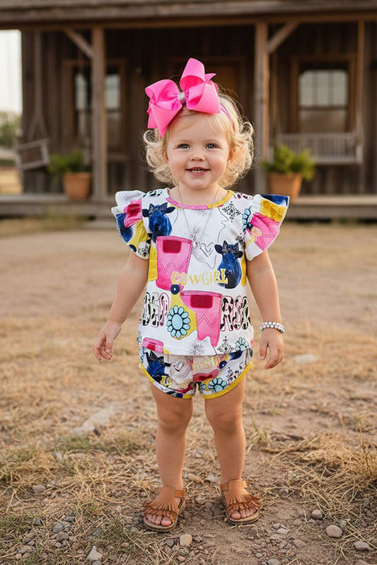 Western cowgirls top & shorts 2pc girls clothing sets DLH1121-7