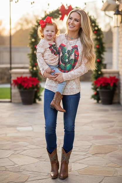 Western Horseshoe & Cactus print long sleeve girls boutique top DLH0824-25