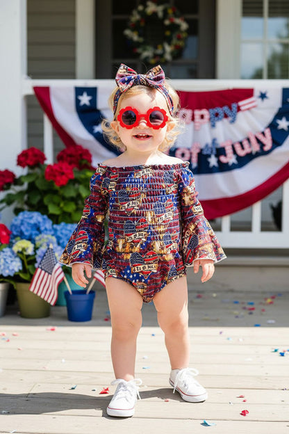 4th of July print baby onesie w/head band DLH1212-17
