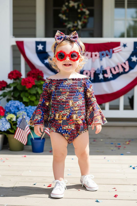 4th of July print baby onesie w/head band DLH1212-17