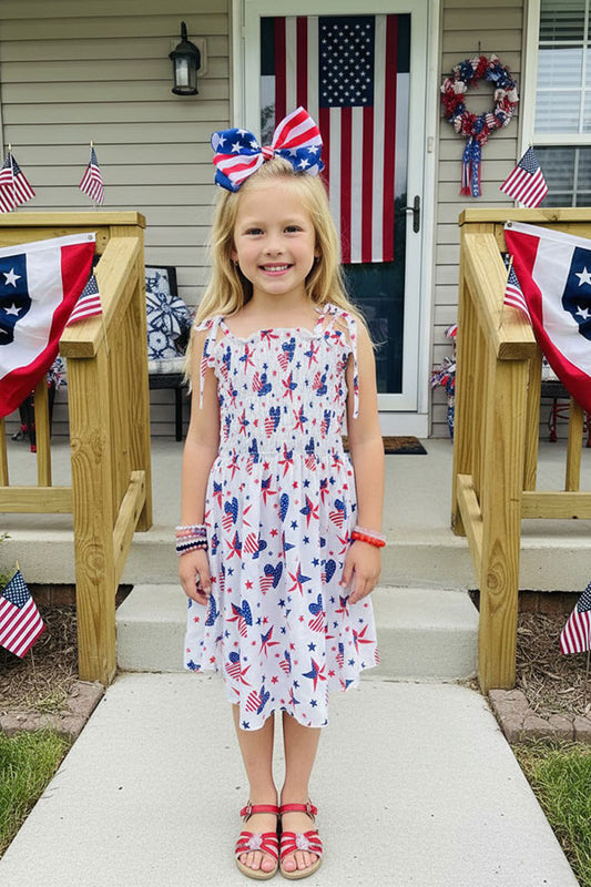4th July Stars & Hearts printed spaghetti strap girls swirl dress  DLH1212-22