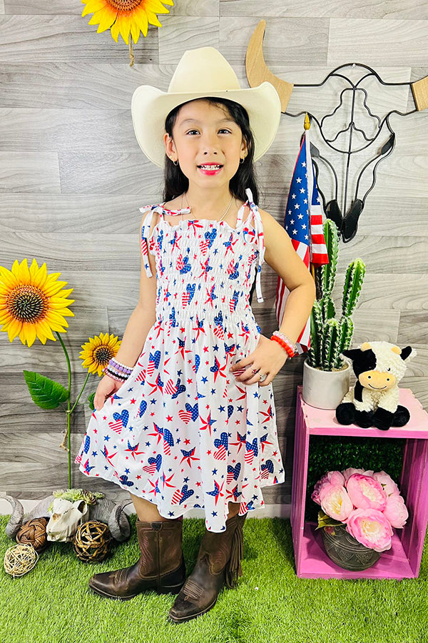4th July Stars & Hearts printed spaghetti strap girls swirl dress  DLH1212-22