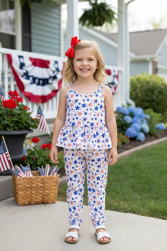 DLH1212-23 4th July America flag stars printetd infant baby jumpsuit