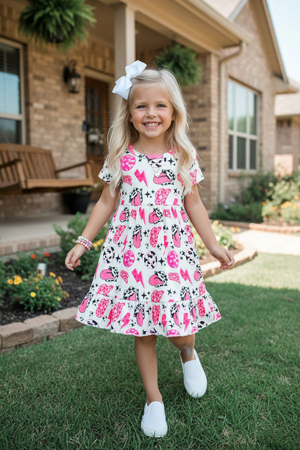 Western multiple retro prints swirl girls boutique dress DLH1215-02