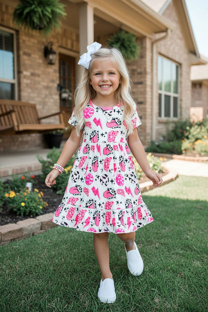 Western multiple retro prints swirl girls boutique dress DLH1215-02