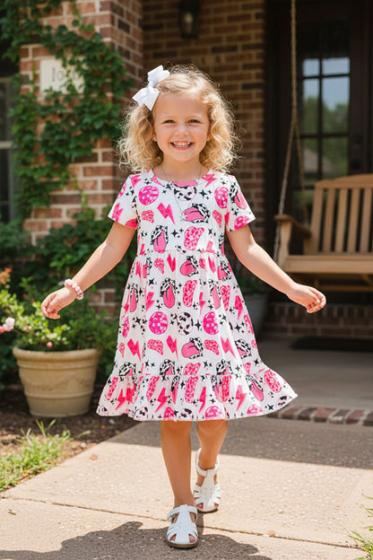 Western multiple retro prints swirl girls boutique dress DLH1215-02
