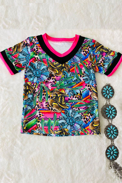 Western girls t-shirt & blue shorts 2pc girls set DLH1215-26/XCH09001